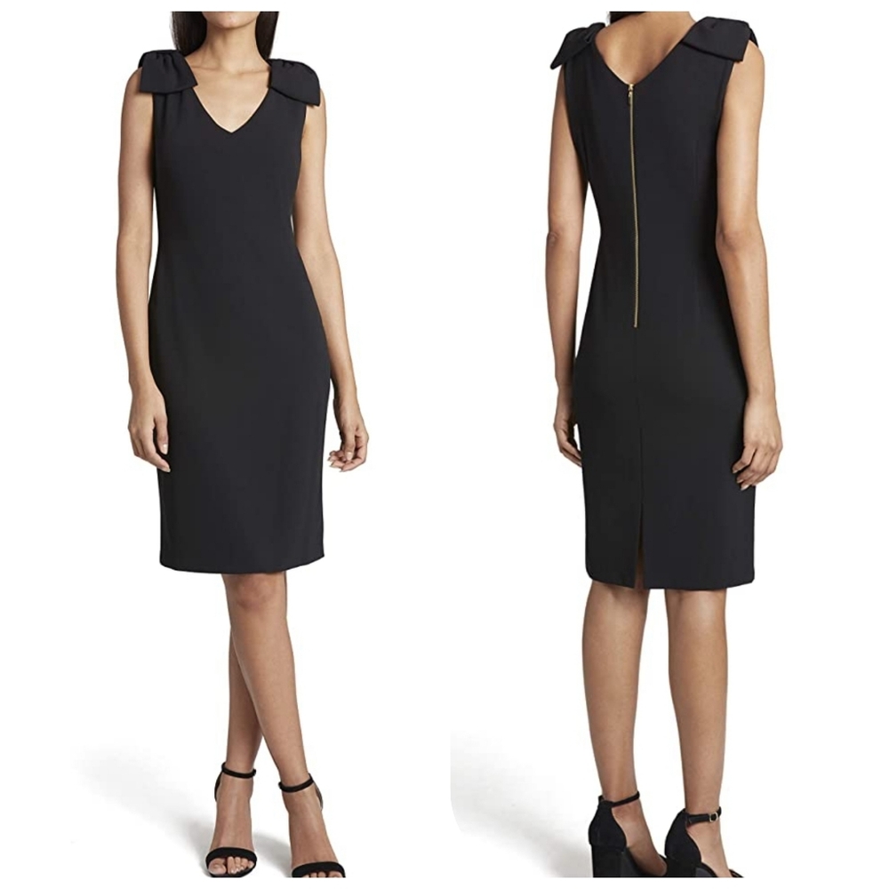 Tahari ASL Women's Sleeveless Bow Shoulder Sheath Dress, Size 10